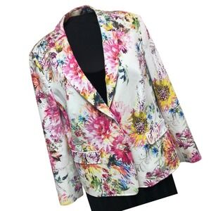 Basler Multicolor Floral Pique Blazer Jacket Womens 1X 2X Office Church Fairy